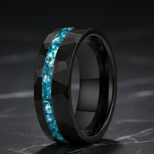 Tungsten Ring with Blue Glass Inlay (8mm)