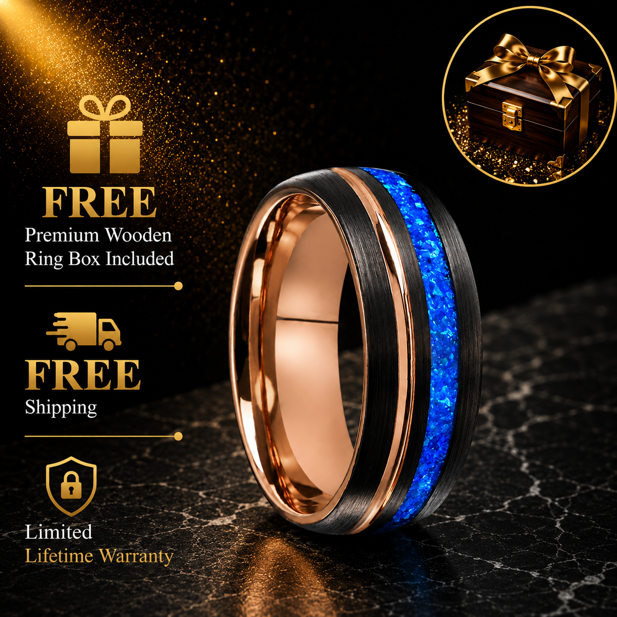 Tungsten Ring with Blue opal Groove inlay