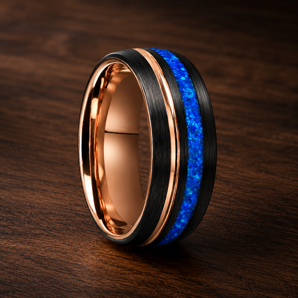 Tungsten Ring with Blue opal Groove inlay