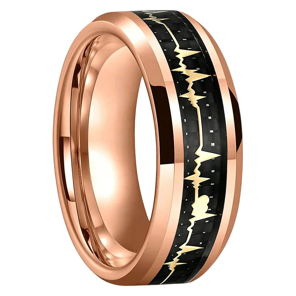 Tungsten Ring with Carbon Fiber & Gold EKG Heartbeat Design