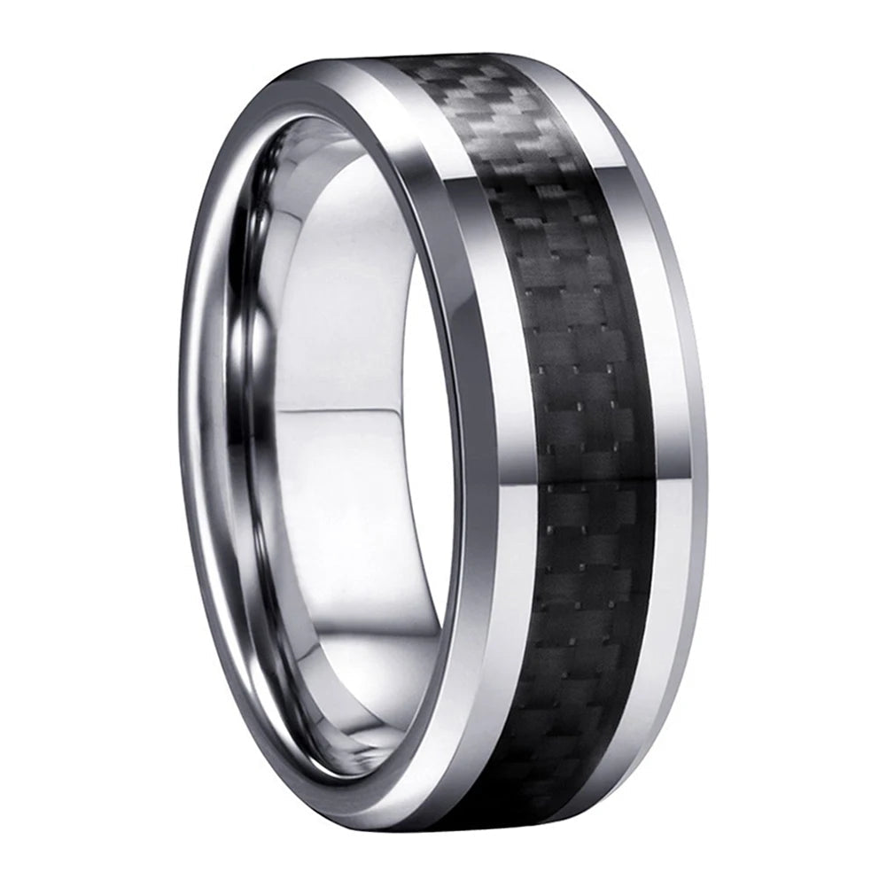 Tungsten Ring with Carbon Fiber Inlay – 8mm Beveled Comfort Fit