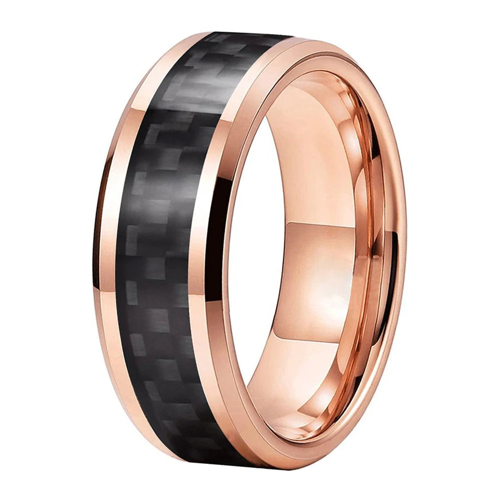 Tungsten Ring with Carbon Fiber Inlay – 8mm Beveled Comfort Fit