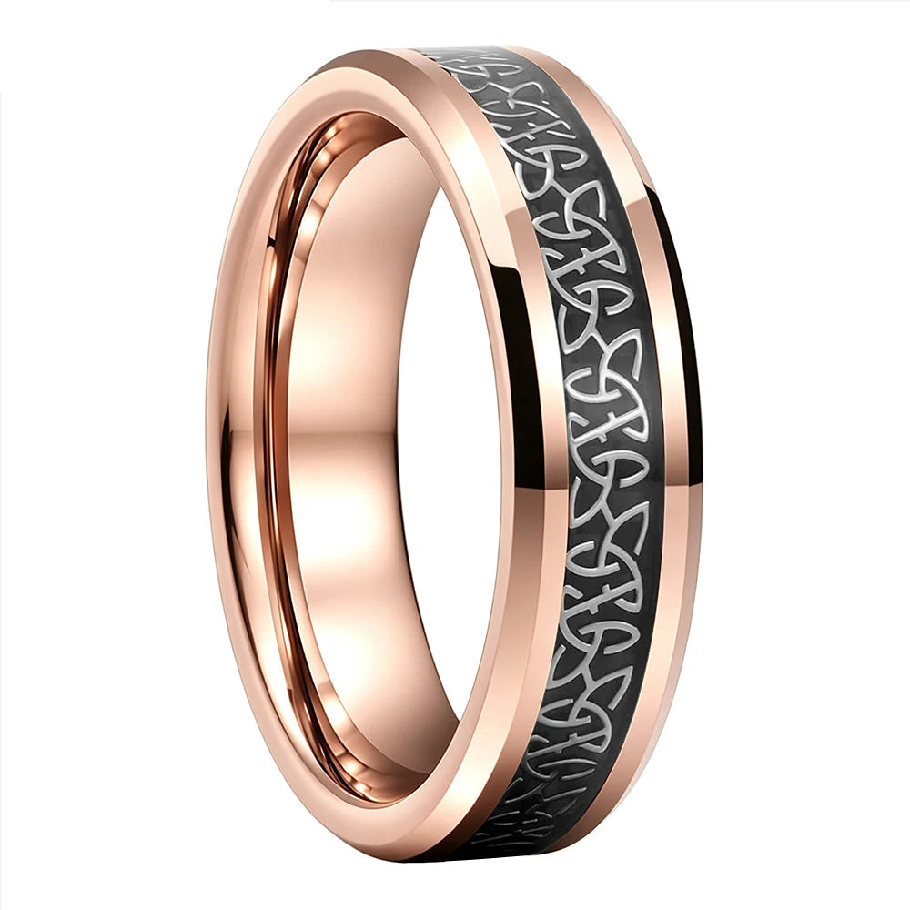 Tungsten Ring with Celtic Knot and Black Carbon Fiber Inlay