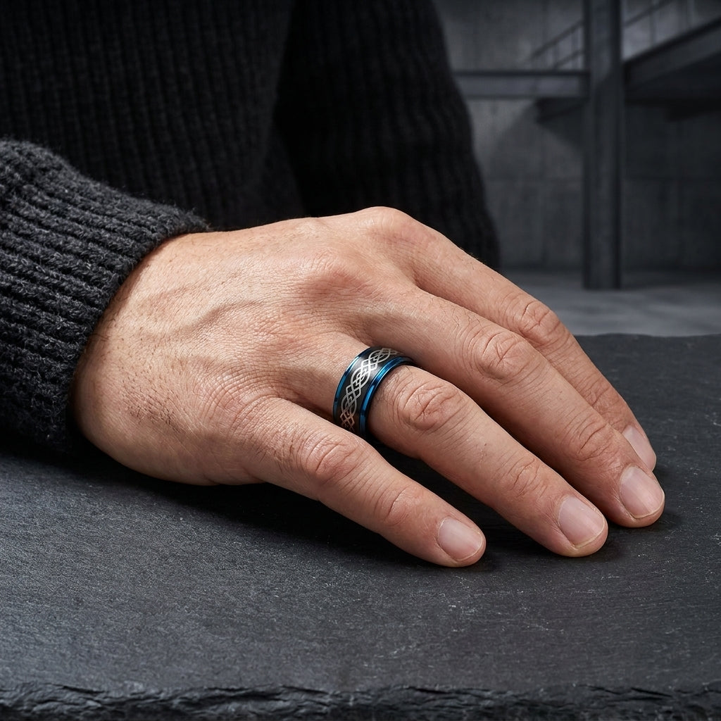 Tungsten Ring with Celtic Knot Engraving