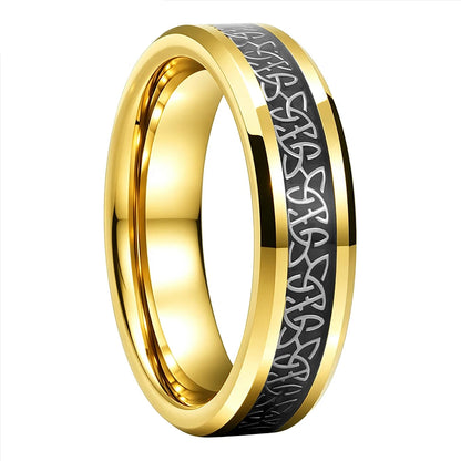 Tungsten Ring with Celtic Knot and Black Carbon Fiber Inlay
