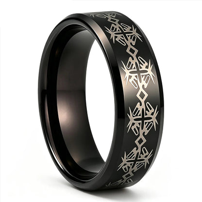 Tungsten Ring with Cross Totem Laser Engraving