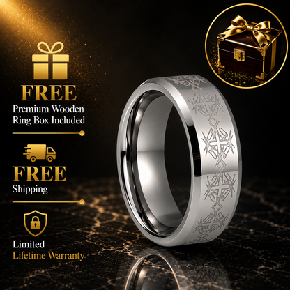 Tungsten Ring with Cross Totem Laser Engraving