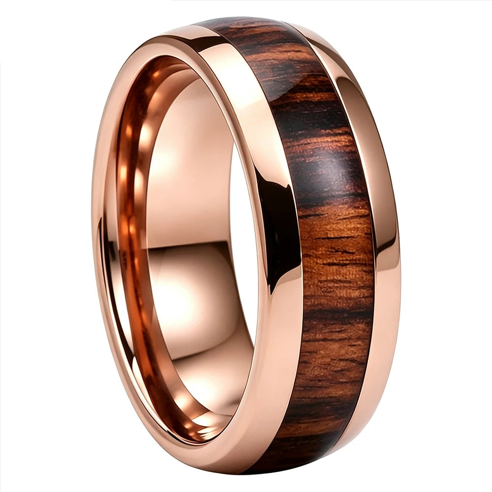 Tungsten Ring with Deep Redwood Inlay