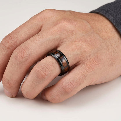 Tungsten Ring with Deep Redwood Inlay