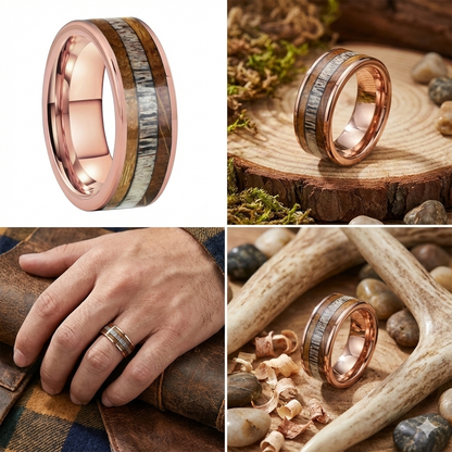 Tungsten Ring with Deer Antler Inlay