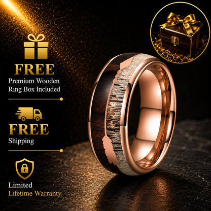 Tungsten Ring with Deer Antler & Koa Wood Arrow Inlay