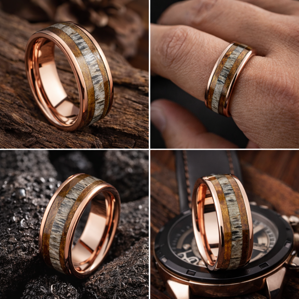 Tungsten Ring with Deer Antler Inlay