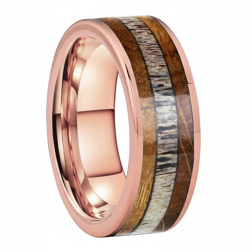 Tungsten Ring with Deer Antler Inlay