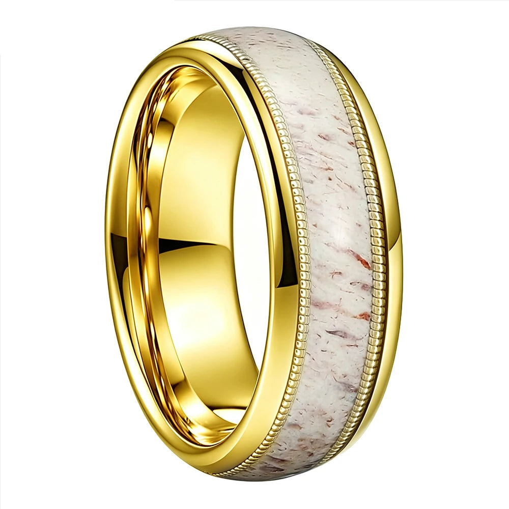 Tungsten Ring with Deer Antler and Guitar String Inlay
