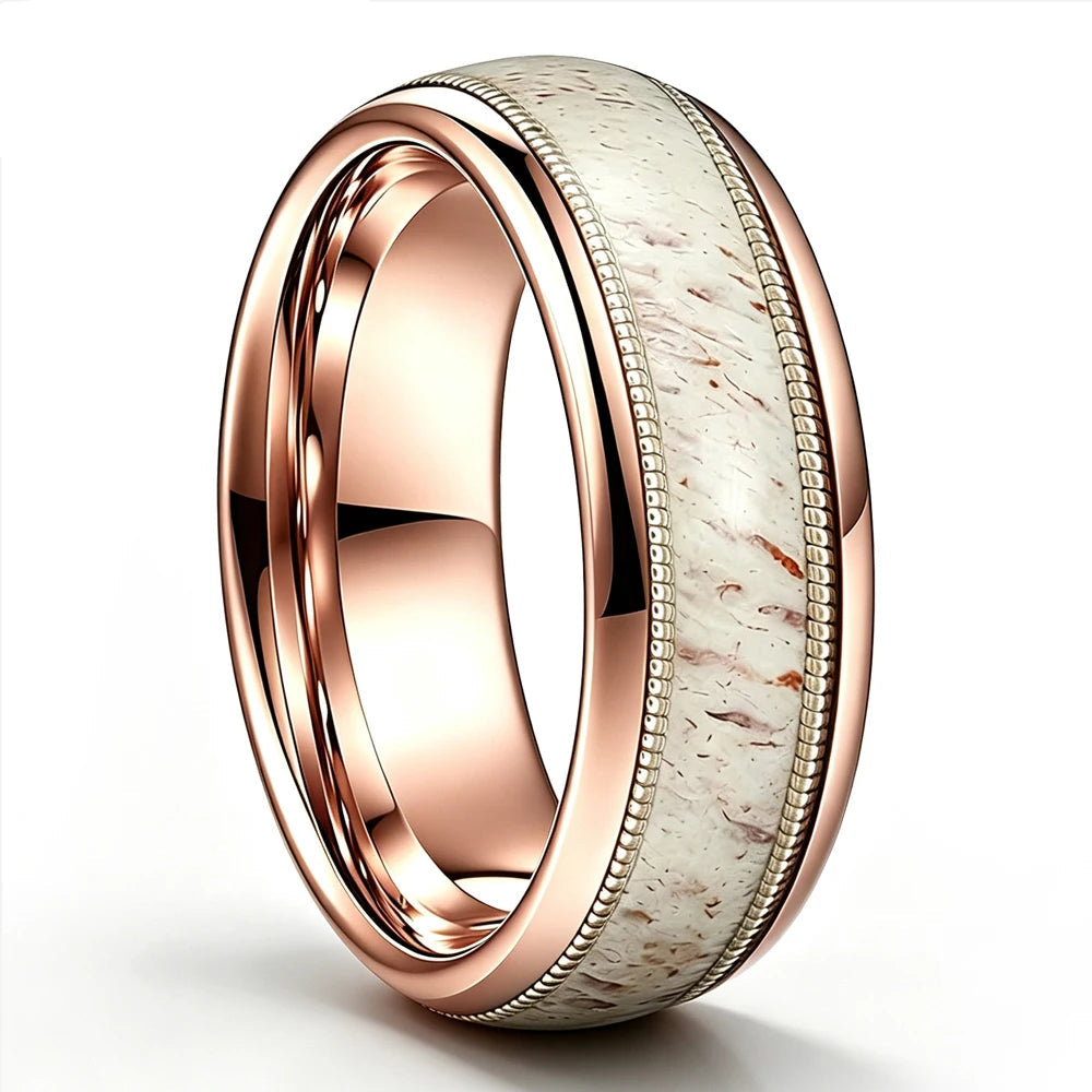 Tungsten Ring with Deer Antler and Guitar String Inlay