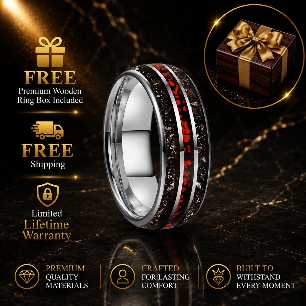 Tungsten Ring with Dinosaur Bone Inlay