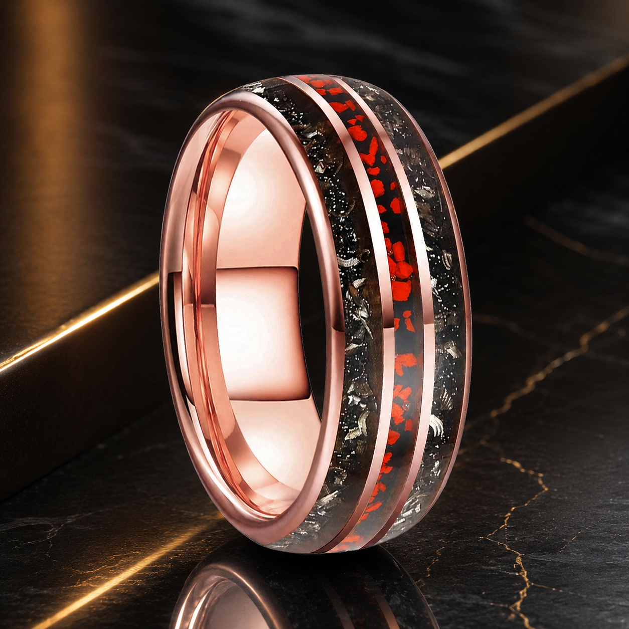 Tungsten Ring with Dinosaur Bone Inlay