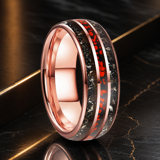 Tungsten Ring with Dinosaur Bone Inlay