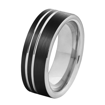 Tungsten Ring with Double Groove and Brushed Finish