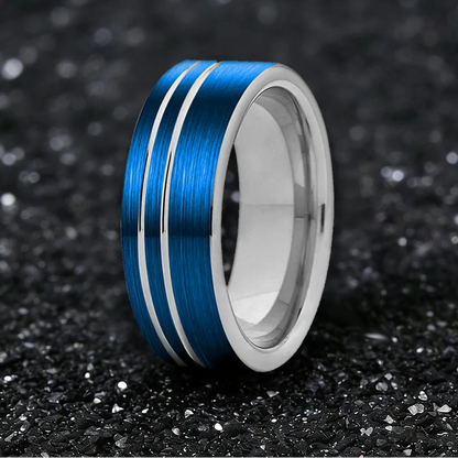 Tungsten Ring with Double Groove and Brushed Finish