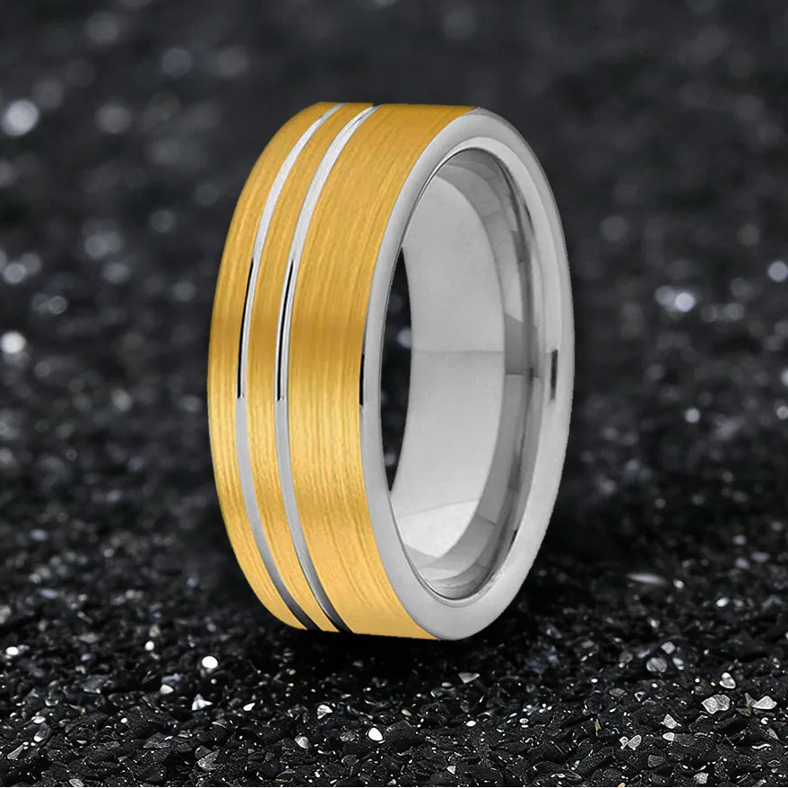 Tungsten Ring with Double Groove and Brushed Finish