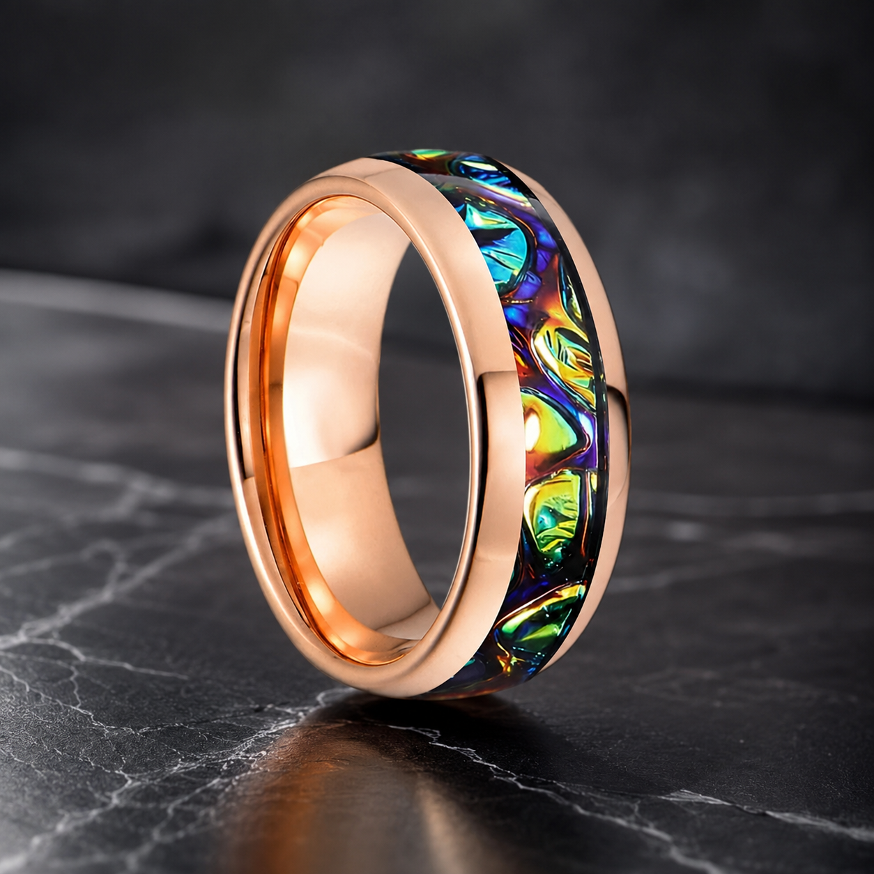 Tungsten Ring with Dragon Burl Dichrolam Inlay