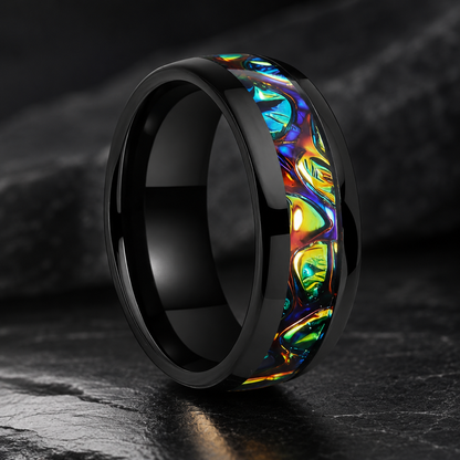 Tungsten Ring with Dragon Burl Dichrolam Inlay