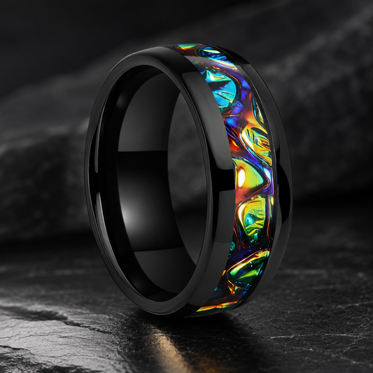 Tungsten Ring with Dragon Burl Dichrolam Inlay