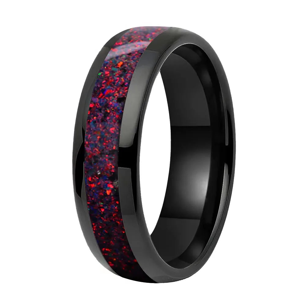 Tungsten Ring with Fire Opal Inlay