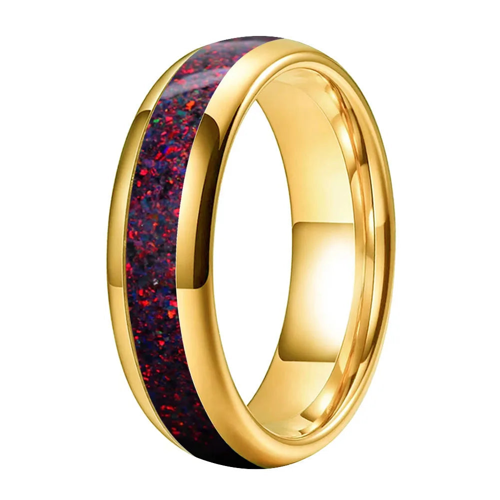 Tungsten Ring with Fire Opal Inlay