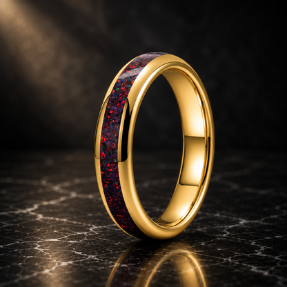 Tungsten Ring with Fire Opal Inlay