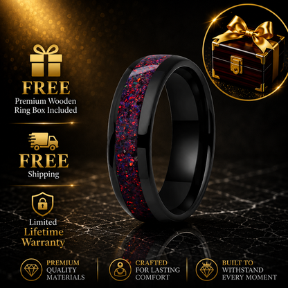 Tungsten Ring with Fire Opal Inlay