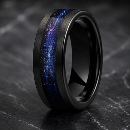 Tungsten Ring with Flowing Sand & Green Grass Agate Inlay
