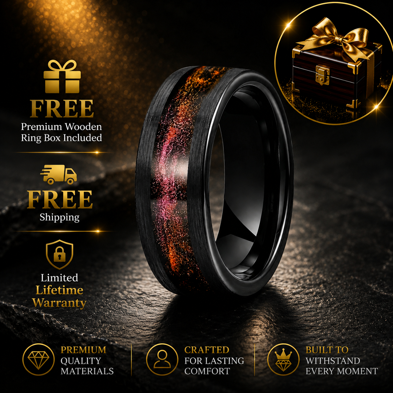 Tungsten Ring with Flowing Sand & Green Grass Agate Inlay