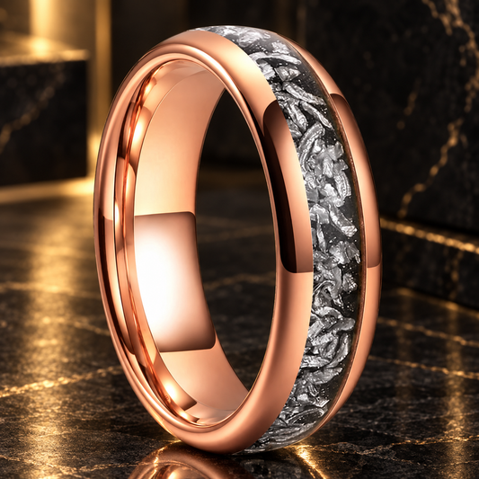 Tungsten Ring with Genuine Meteorite Inlay