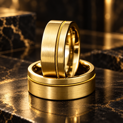 Tungsten Ring with Gold Guitar String Inlay