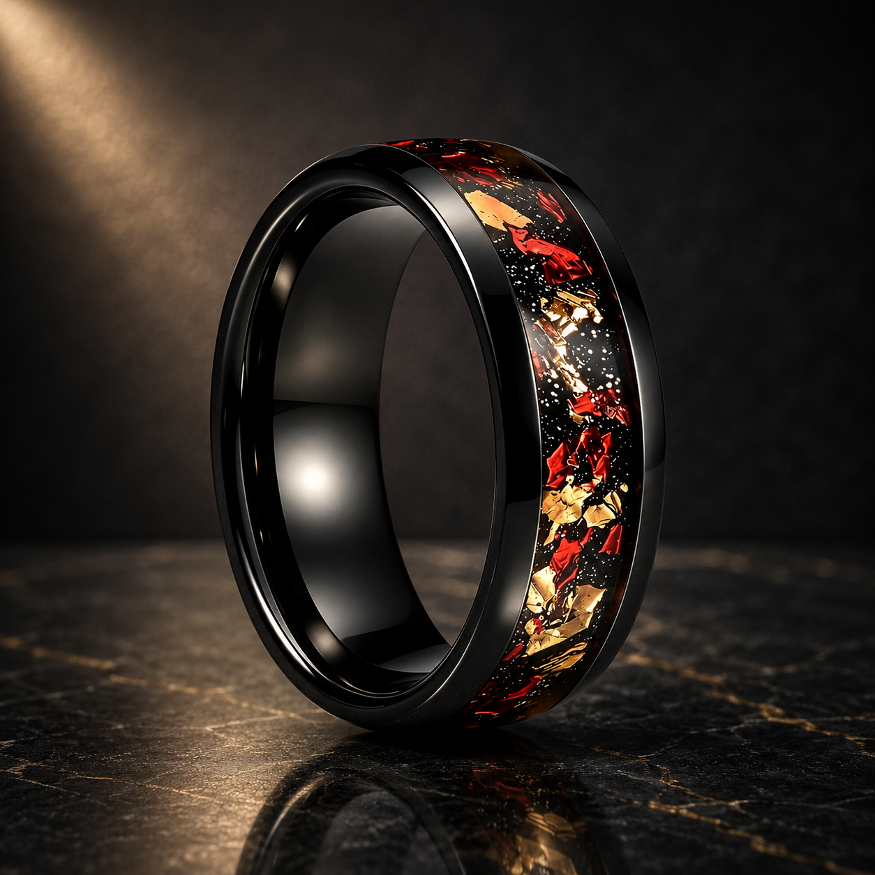 Tungsten Ring with Gold Foil and Meteorite Nebula Galaxy Inlay