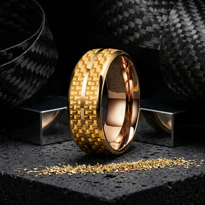 Tungsten Ring with Gold Carbon Fiber Inlay