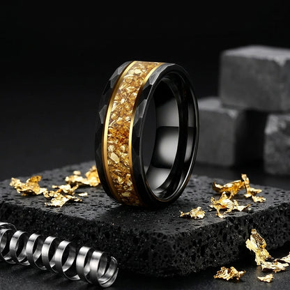 Tungsten Ring with Gold Crystal Inlay (8mm)