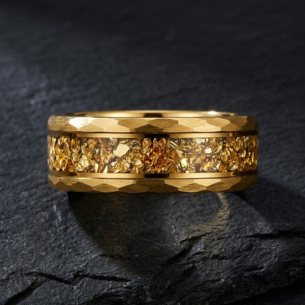 Tungsten Ring with Gold Crystal Inlay (8mm)