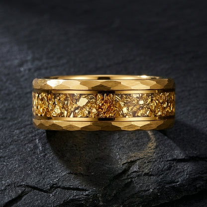 Tungsten Ring with Gold Crystal Inlay (8mm)