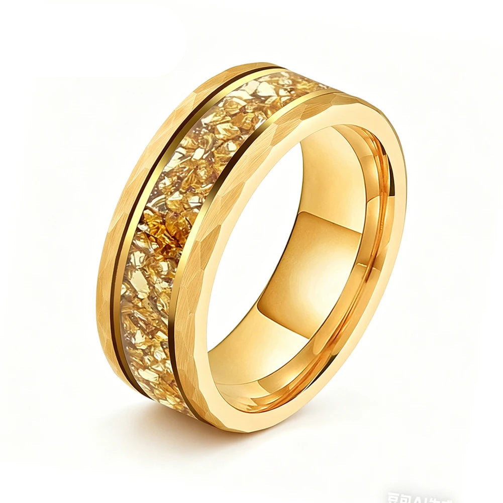 Tungsten Ring with Gold Crystal Inlay (8mm)