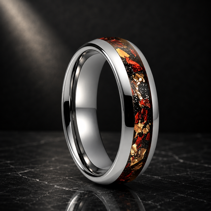 Tungsten Ring with Gold Foil and Meteorite Nebula Galaxy Inlay