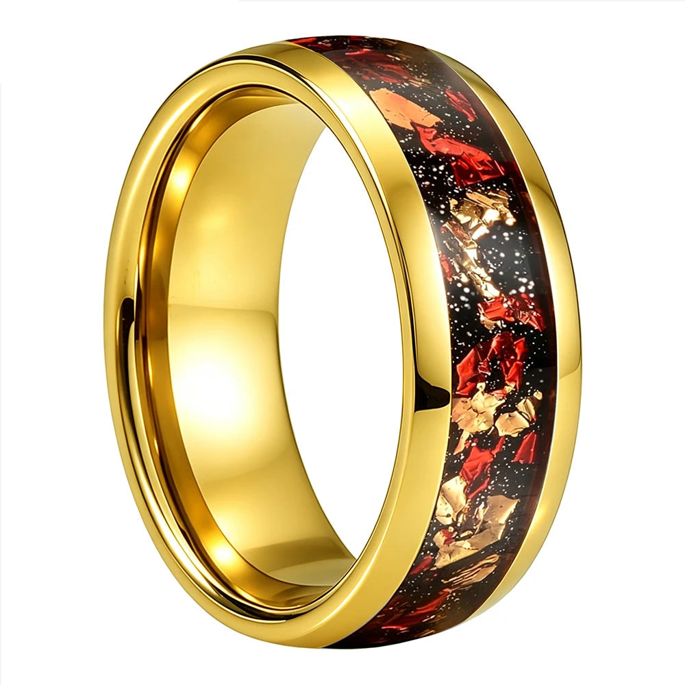 Tungsten Ring with Gold Foil and Meteorite Nebula Galaxy Inlay