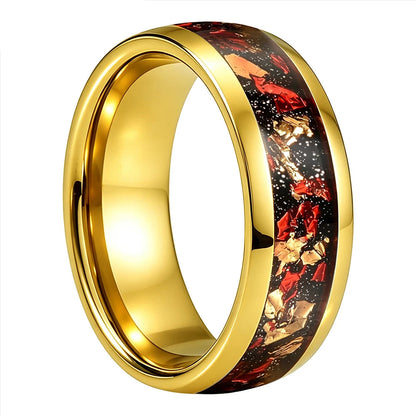 Tungsten Ring with Gold Foil and Meteorite Nebula Galaxy Inlay
