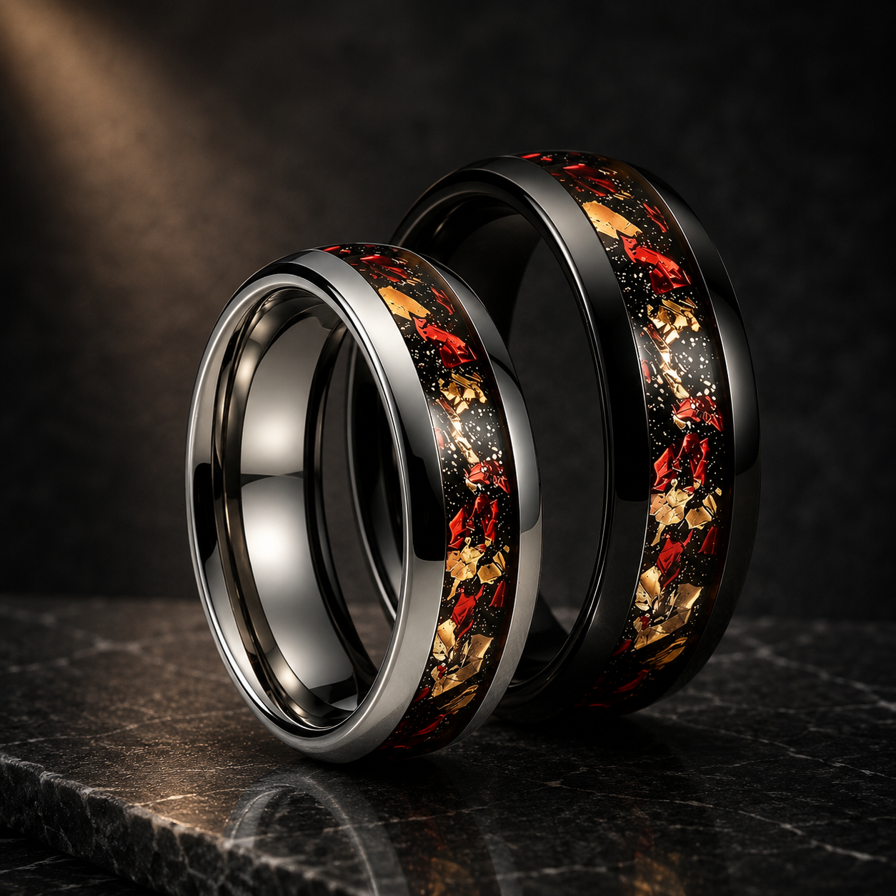 Tungsten Ring with Gold Foil and Meteorite Nebula Galaxy Inlay