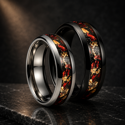 Tungsten Ring with Gold Foil and Meteorite Nebula Galaxy Inlay