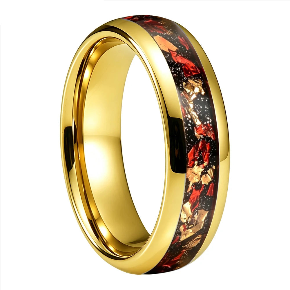Tungsten Ring with Gold Foil and Meteorite Nebula Galaxy Inlay