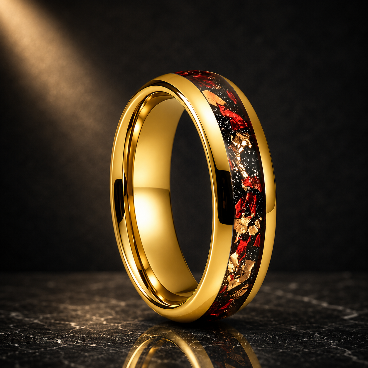 Tungsten Ring with Gold Foil and Meteorite Nebula Galaxy Inlay