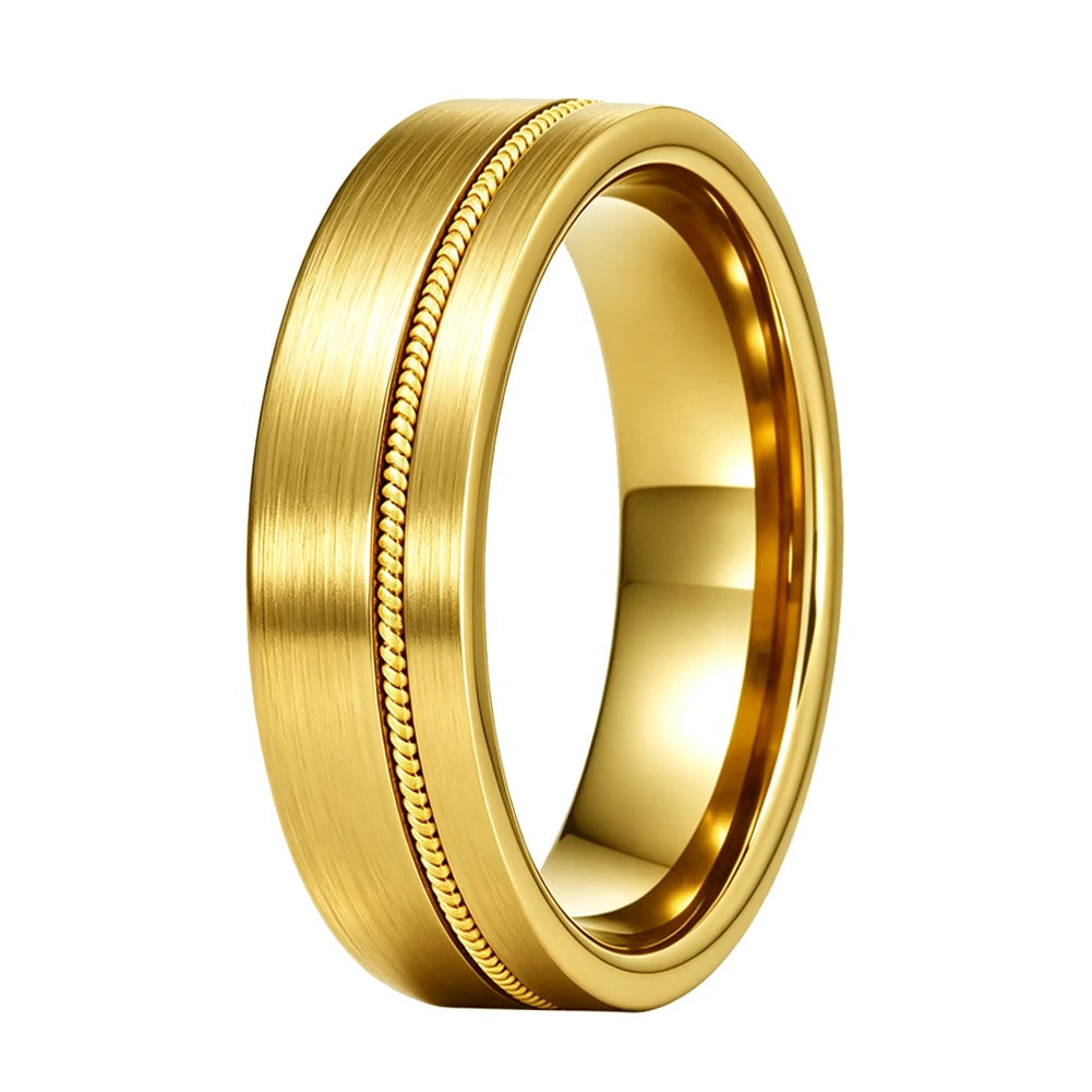 Tungsten Ring with Gold Guitar String Inlay